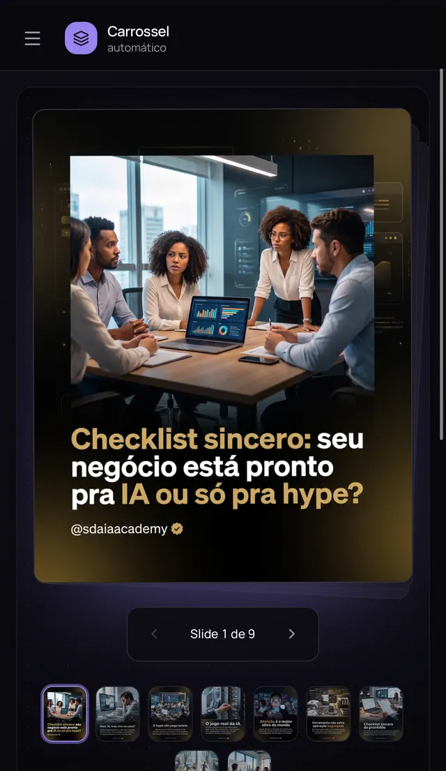 Slide 1 de um carrossel gerado pela Máquina